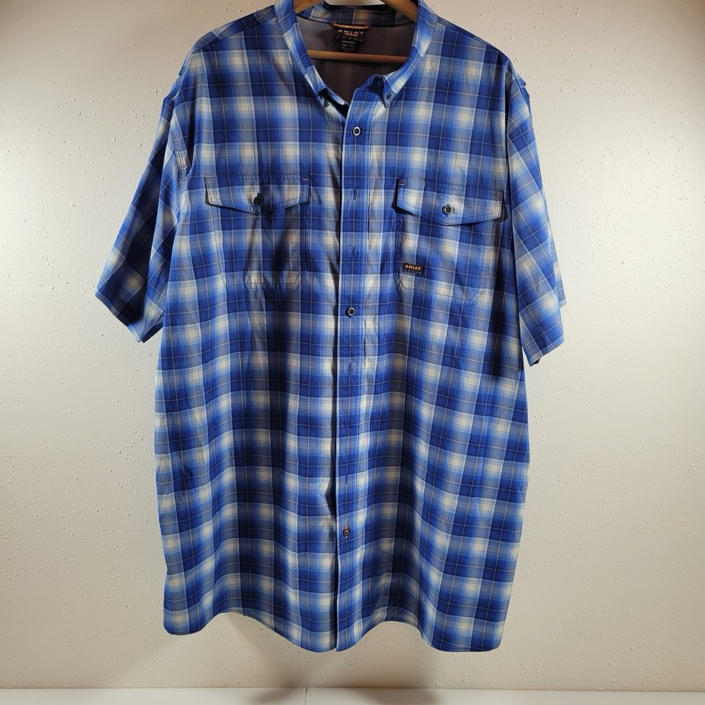 Ariat Men's Shirt Rebar Vented Short Sleeve Polyester Button Down Size XXL Tall